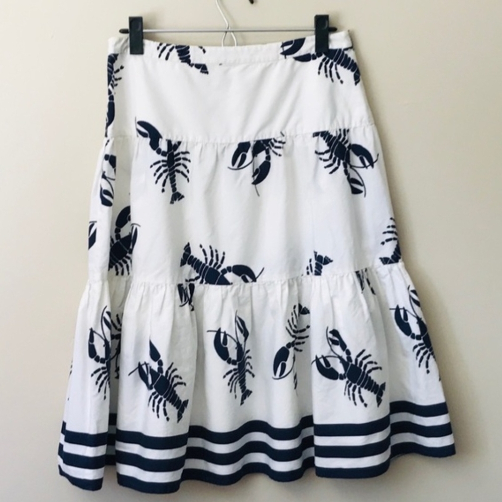 JCREW Nautical White and Navy Lobster Skirt Size 8